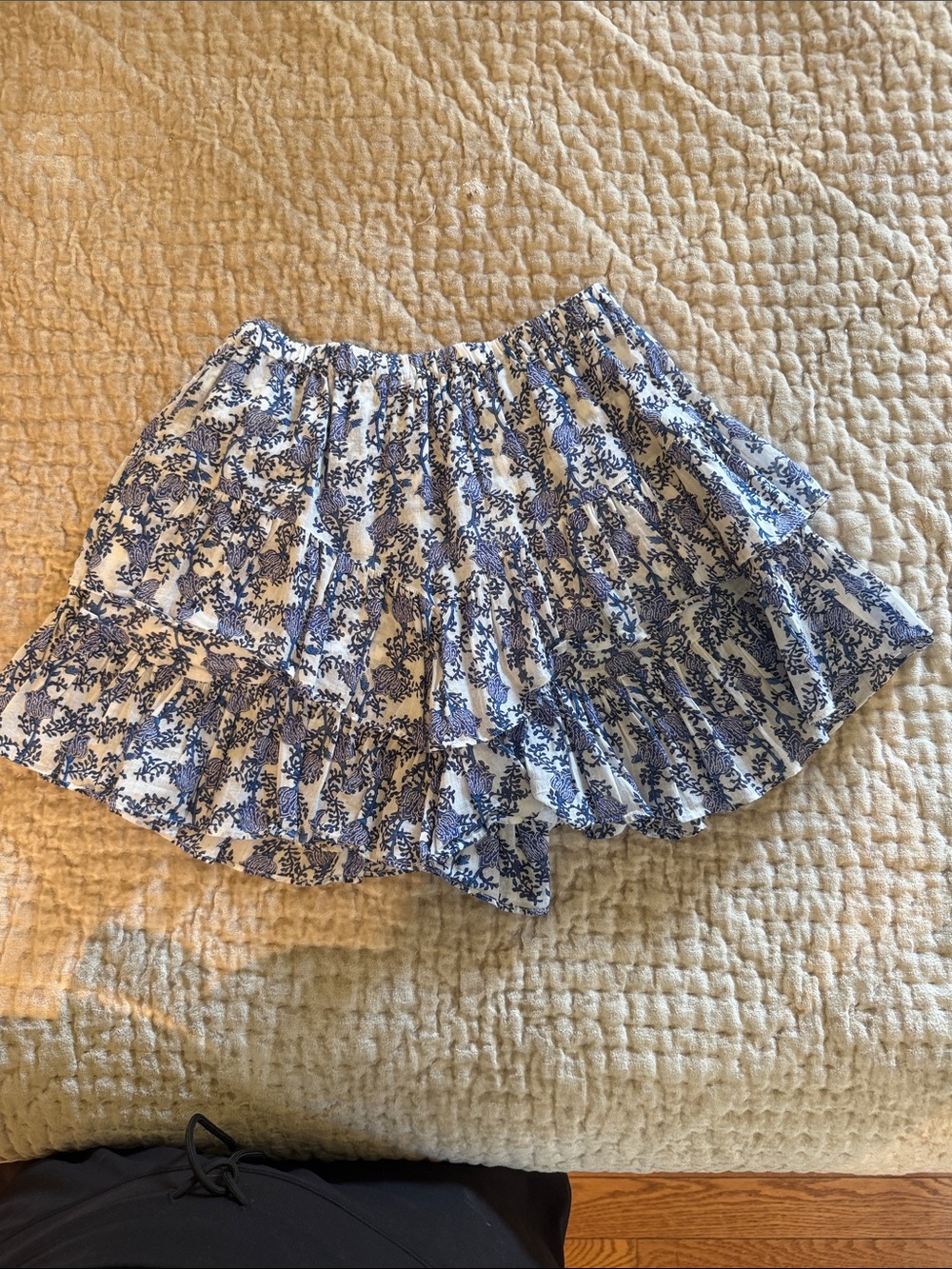 Blue Floral Ruffle Skort with Elastic Waist